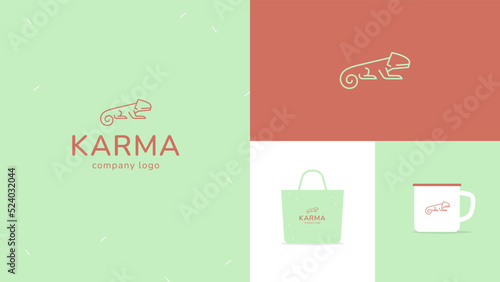 Karma Chameleon Company brand design. Chameleon line logo illustration.