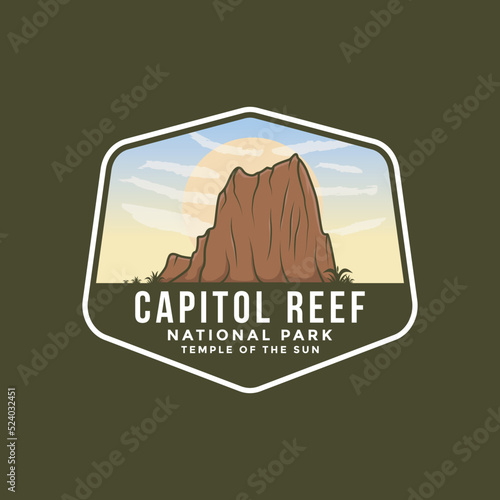 Capitol Reef National park illustration emblem on dark background. Temple of The sun iconic illustrations.