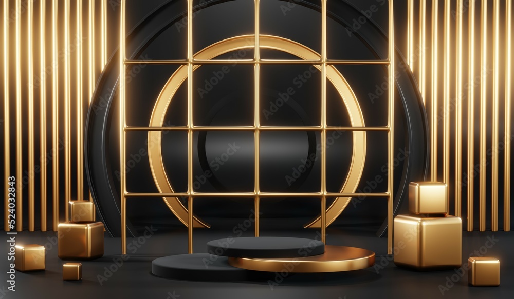 3D rendering of blank product background for cream cosmetics Modern black podium background 3D rendering of blank product background for cream cosmetics Modern black podium background