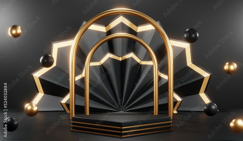 3D rendering of blank product background for cream cosmetics Modern black podium background 3D rendering of blank product background for cream cosmetics Modern black podium background
