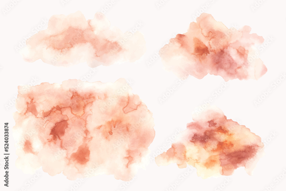 Pink, red, beige and yellow watercolor abstract background, form, design element. Colorful hand painted texture, wash.