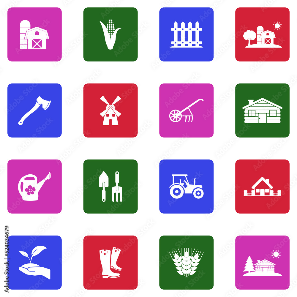 Village Icons. White Flat Design In Square. Vector Illustration. Village Icons. White Flat Design In Square. Vector Illustration.