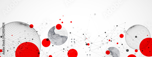 Sphere  theme with connected lines in technology style background. Wireframe illustration. Abstract 3d grid design.