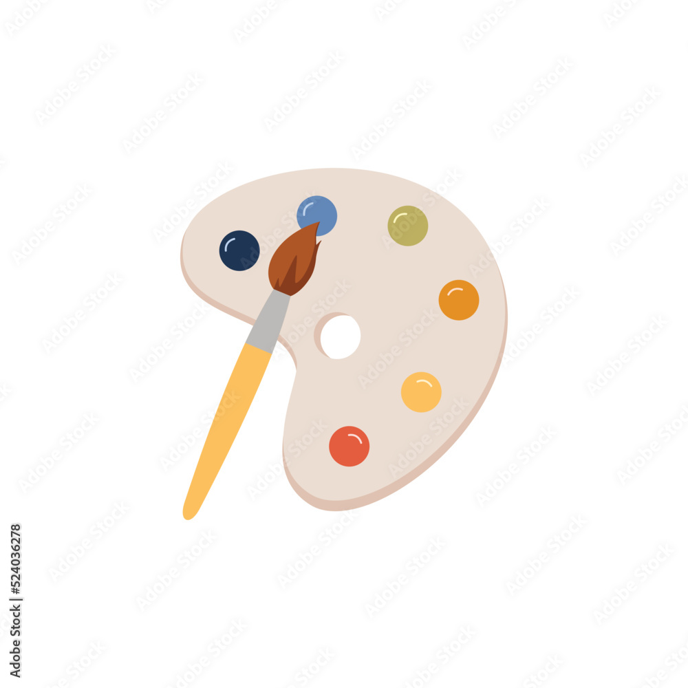 Artist's palette with paints of different colors and brushes. Colorful vector illustration cartoon flat style Artist's palette with paints of different colors and brushes. Colorful vector illustration cartoon flat style