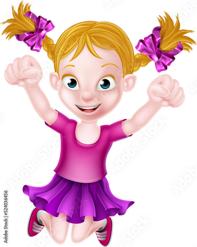 Happy Cartoon Girl Jumping
