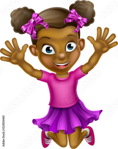 Happy Cartoon Black Girl Ju...
