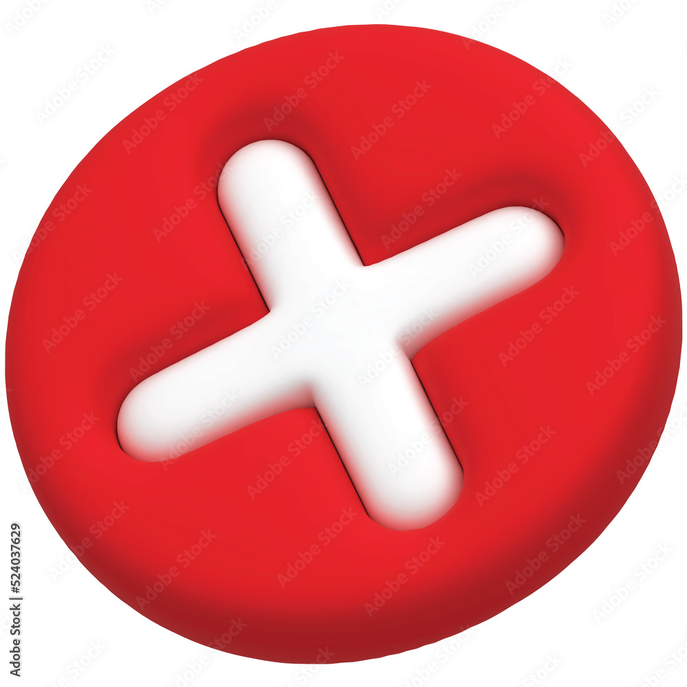 Fototapeta premium 3D Realistic Red cross checkmark, Negative or decline sign 3d render.