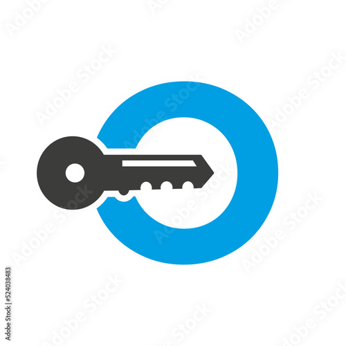 Letter O Key Logo Combine With House Locker Key For Real Estate and House Rental Symbol Vector Template