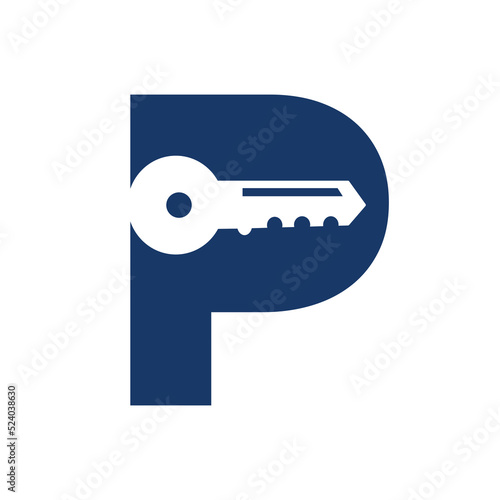 Letter P Key Logo Combine With House Locker Key For Real Estate and House Rental Symbol Vector Template