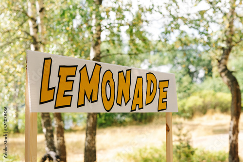 An empty lemonade stand ready for children to start selling lemonade on a hot summer day as their first business endeavor © Ирина Коптилина