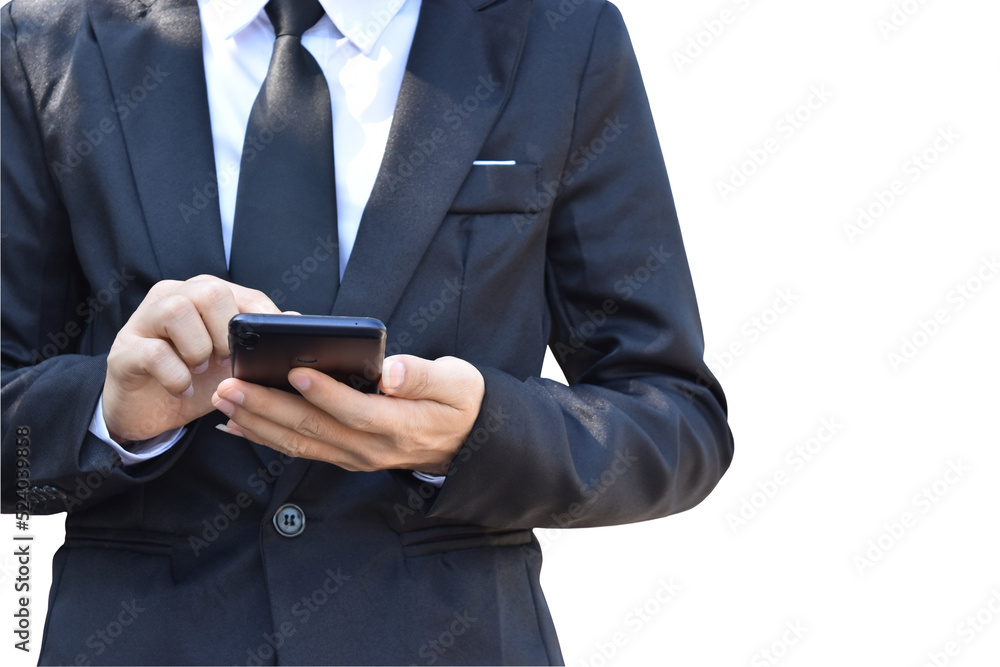 Close-up image of businessman hand holding mobile phone isolated on transparent background - PNG format. Close-up image of businessman hand holding mobile phone isolated on transparent background - PNG format.