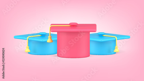 Graduation hat collective leadership student society academic achievement realistic 3d icon vector