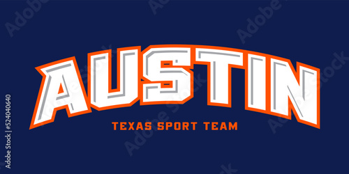 T-shirt stamp logo, Texas Sport wear lettering Austin tee print, athletic apparel design shirt graphic print photo