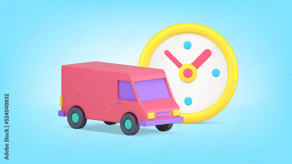 Express delivery courier service cargo truck van transportation wall watch countdown 3d icon vector Express delivery courier service cargo truck van transportation wall watch countdown 3d icon vector