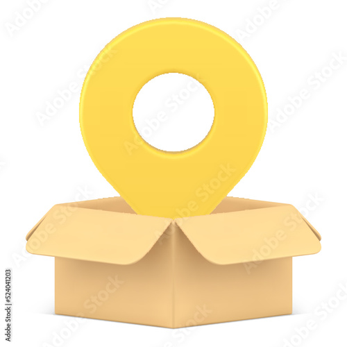 Logistic navigation cardboard box GPS tracking service map pin realistic 3d icon vector illustration