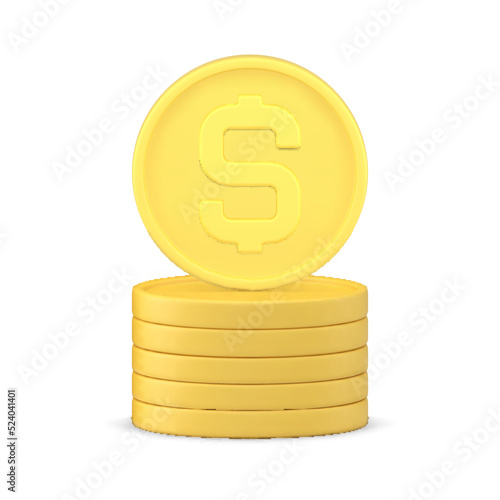 Golden coins cash money dollar stack financial independence richness profit wage 3d icon vector