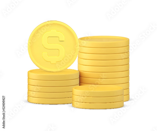 Metallic coins pile cash money dollar USD currency profit earnings wage economy 3d icon vector