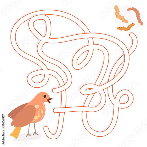 Maze game for preschool children Puzzle Labyrinth for kids with cute hungry bird and caterpillars Flat cartoon style Simple matching game