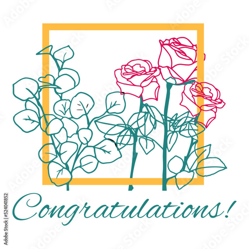Holiday card, compliment, gift. For any holiday event and celebration.Congratulations square cards with motivations texts. Popular phrases. Frame and roses