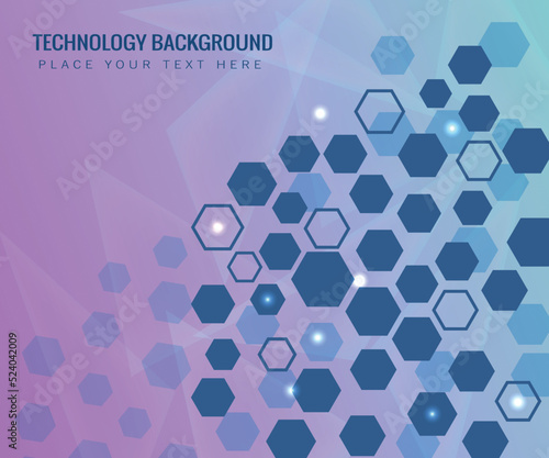 Geometric purple abstract background technology. Hexagon shape with light. Vector illustration
