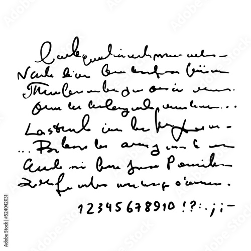 Handwritten abstract text illustration, vector monochrome script background, hand drawn illustration
