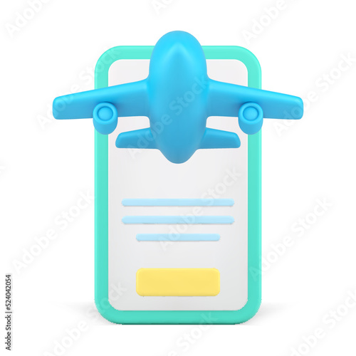 Launching plane air travel tracking smartphone app 3d icon vector illustration