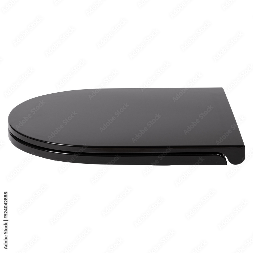 Black plastick modern closed toilet seat lid isolated on white background side view. Black plastick modern closed toilet seat lid isolated on white background side view.