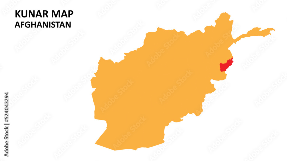 Obraz premium Kunar State and regions map highlighted on Afghanistan map.