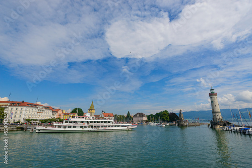Town of Lindau on Lake Constance, Germany. Port with Ship.