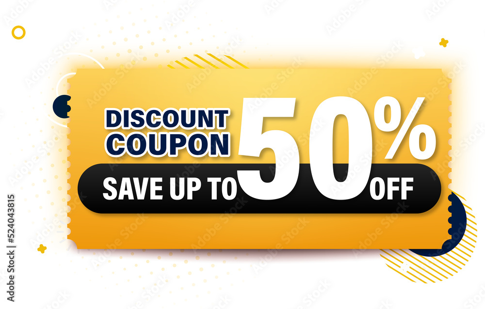 Discount coupon save 50% off banner.