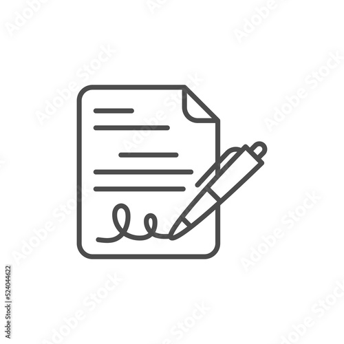 signed paper deal contract icon agreement pen on paper flat business icon vector. Document with pen, form icon. line Sheet of paper and pencil outline