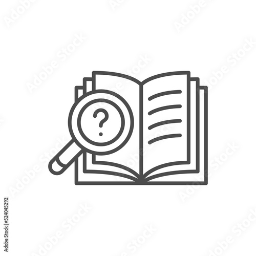 Book with magnifying glass icon, Vector illustration. Open book with magnifying glass icon, Book Search Vector Icon