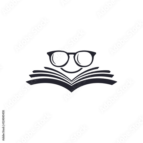 glasses and smile book, great for education icon logo