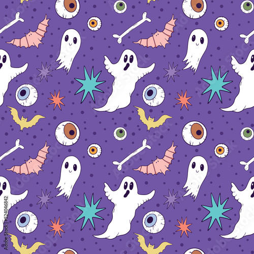 Halloween holiday vector pattern with hand-drawn illustrations. Ready for printing or web presentation
