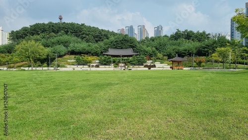 Impressive park with green lawn and traditional style on a sunny day © 영훈 이