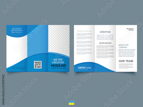 Tri fold brochure with blue waves. Flyer for printing. Corporate Tri fold brochure design, brochure flyer design, Vector .