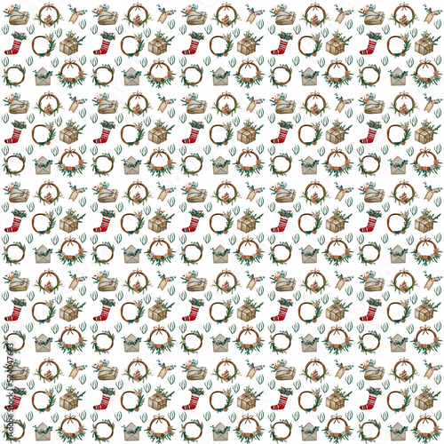 Watercolor pattern New Year and Christmas