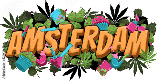 Amsterdam Legal Medicinal Dispensary Weed Marijuana Cannabis Illustration Logotype Design