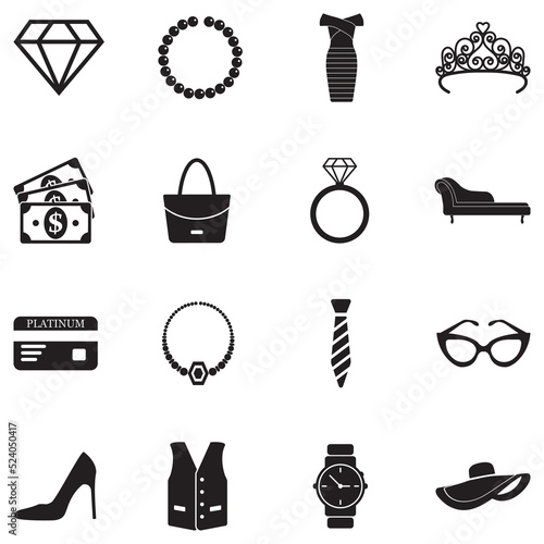 Luxury Shop Icons. Black Flat Design. Vector Illustration.
