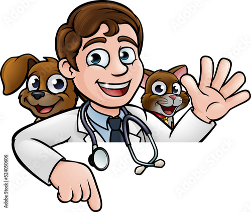 A cartoon vet character wit...