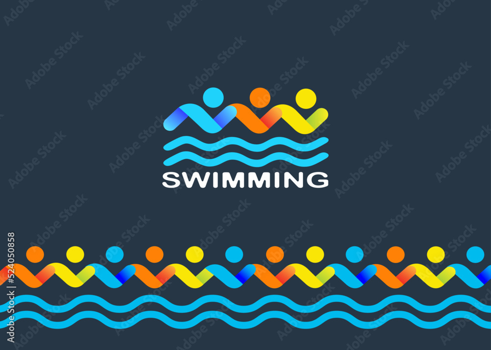 Fotografie Swimming logo and border design on dark blue background. Vector