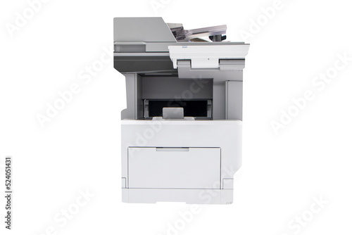 Photocopier, network printer is office worker tool equipment scanning and copy paper xerox photocopy. Jet Printer with Copier, Fax and Scanner. Office Printing Appliances.