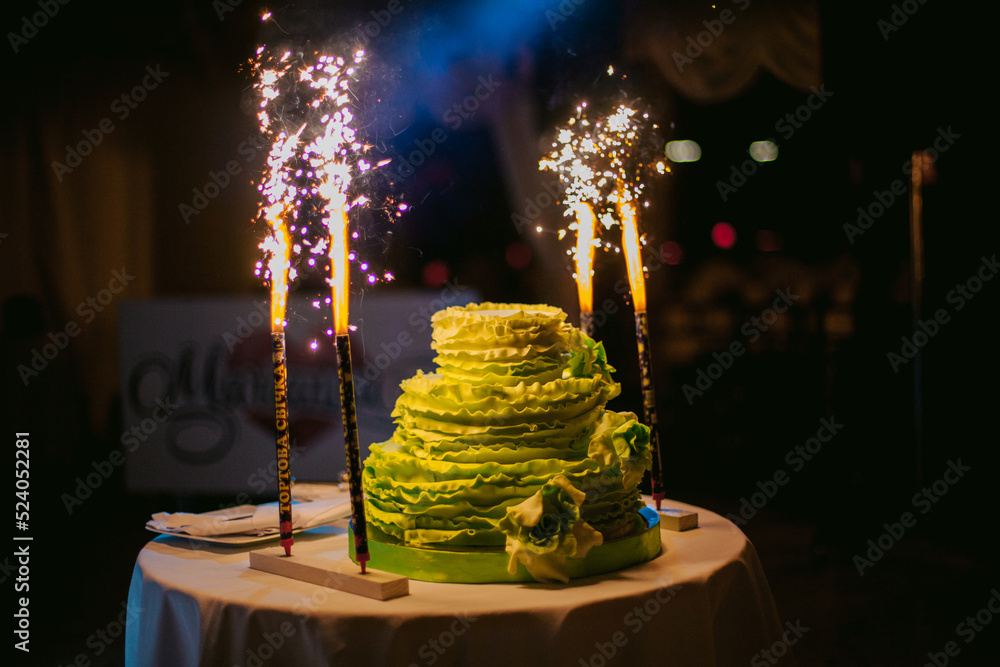 Blue Stylish Cake With Flowers And Mint On Wooden Box Copy Space Top View  Flat Lay Food Stock Photo - Download Image Now - iStock