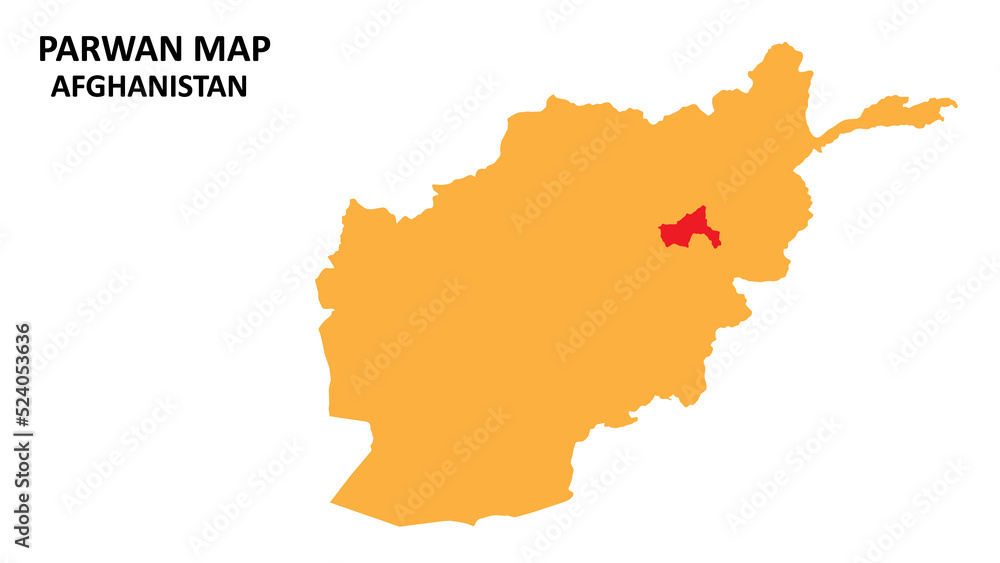 Fototapeta premium Parwan State and regions map highlighted on Afghanistan map.
