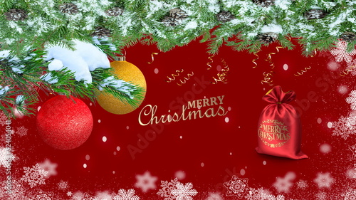  Merry Christmas Banner red and gold white snow flackes copy space template background