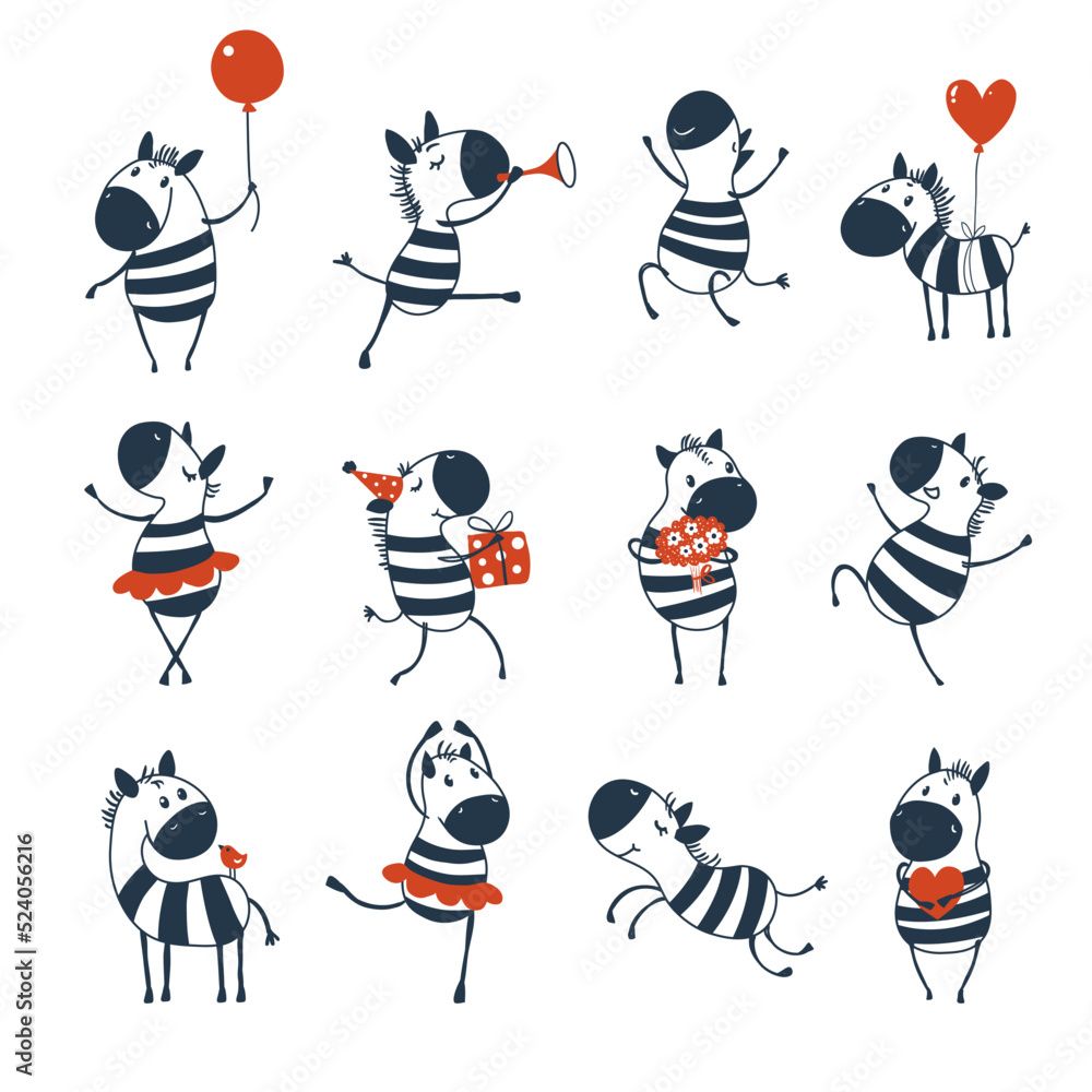 Foto Zebra set, Hand drawn vector illustration.