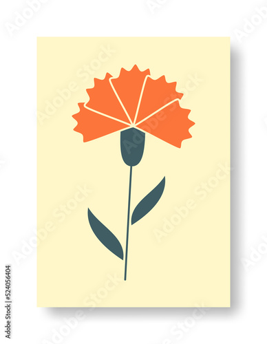 Vector illustration of an abstract still life of a carnation flower in pastel colors. Collection of contemporary art.