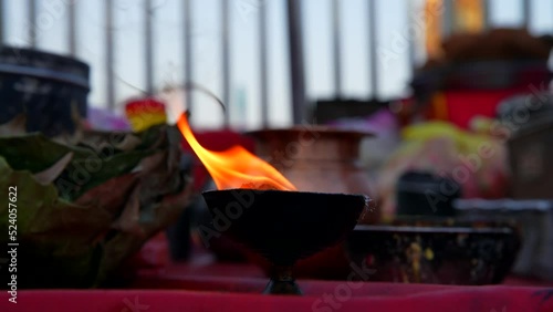 Burning lamp in haridwar ganga aarti photo