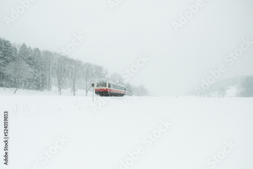 Schwäbische Albbahn inmitten einer Winterlandschaft