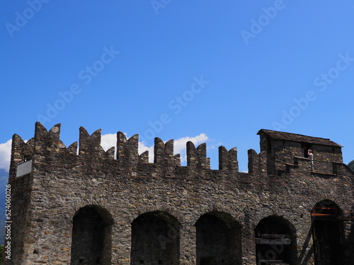 Stony flanking of Montebello citadel in Bellinzona city in Switzerland